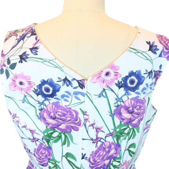 TALBOTS Purple Floral Sateen Botanical Gardens Sheath Dress Size 12 Cotton - Picture 6 of 10